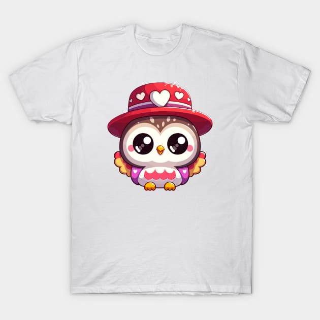 Copy of Cute Kawaii Valentine's Owl with a Hearts Hat T-Shirt by Luvleigh